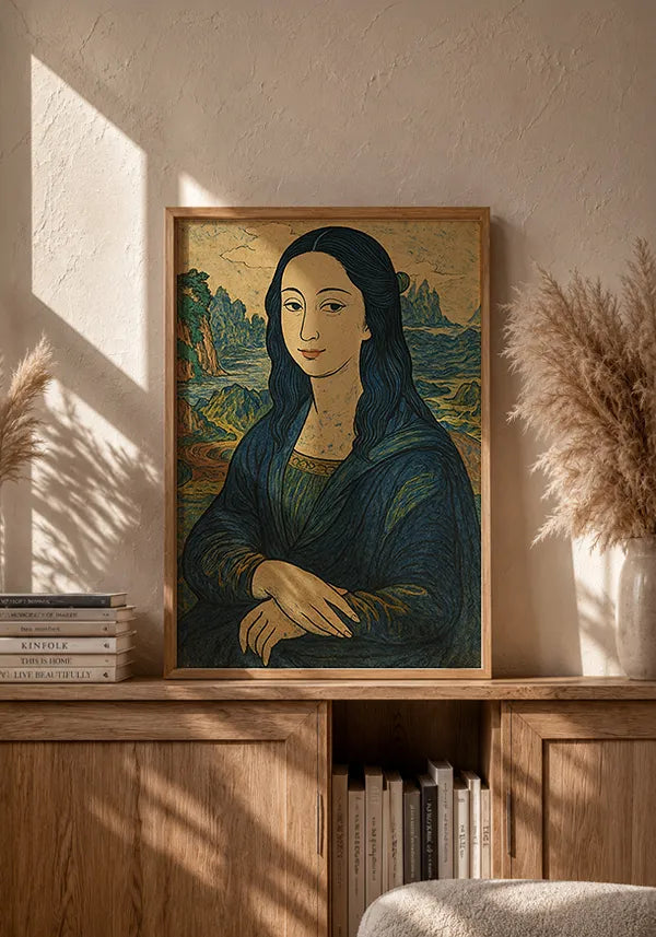 Quadro Monalisa no estilo Hokusai