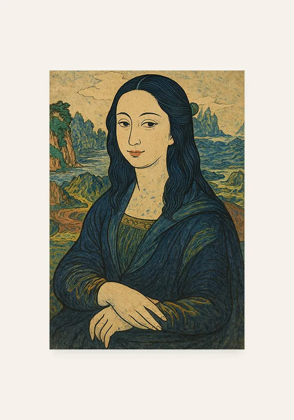 Quadro Monalisa no estilo Hokusai