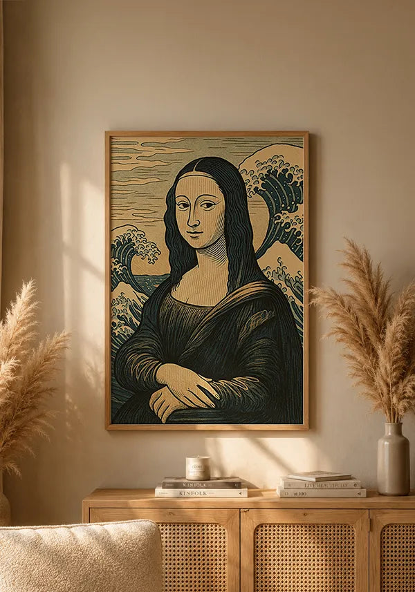 Quadro Monalisa em A Grande Onda de Hokusai