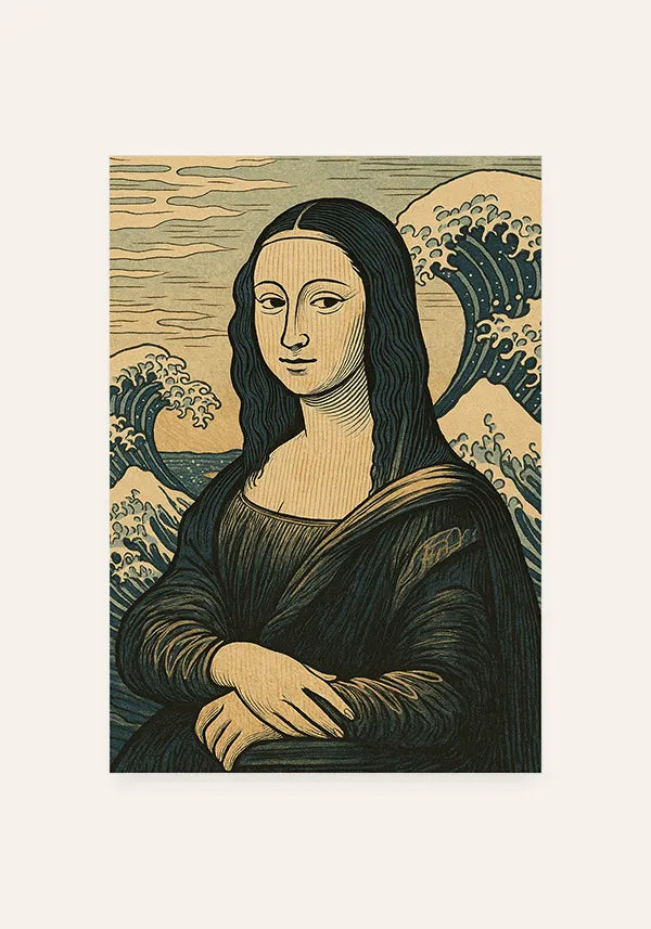 Quadro Monalisa em A Grande Onda de Hokusai