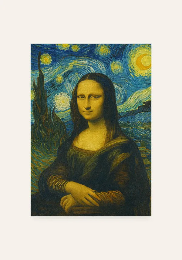 Quadro Monalisa de Leonardo na Noite Estrelada de Van Gogh