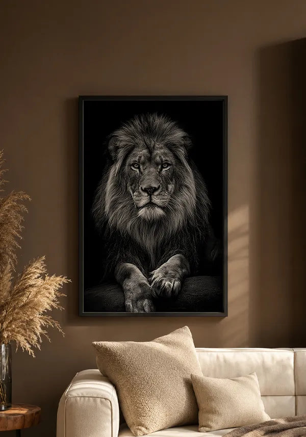 Quadro Decorativo Leão Preto e Branco