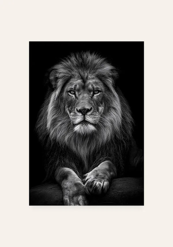 Quadro Decorativo Leão Preto e Branco