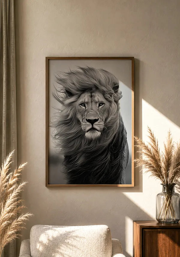Quadro Leão Preto e Branco II