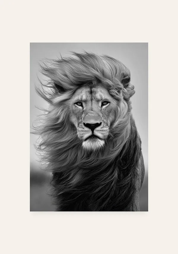 Quadro Leão Preto e Branco II