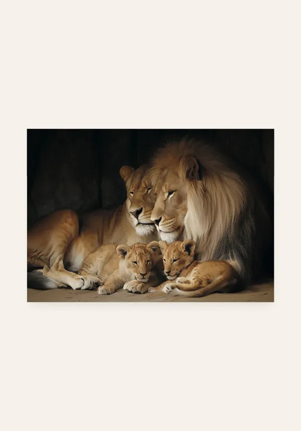 Quadro Família Leão 2 Filhotes Horizontal