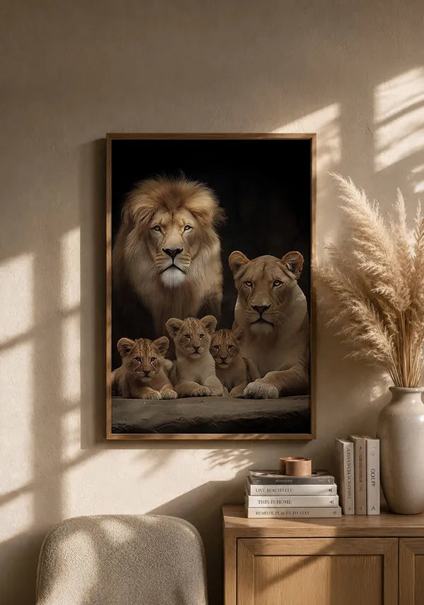 Quadro Família Leão 3 Filhotes