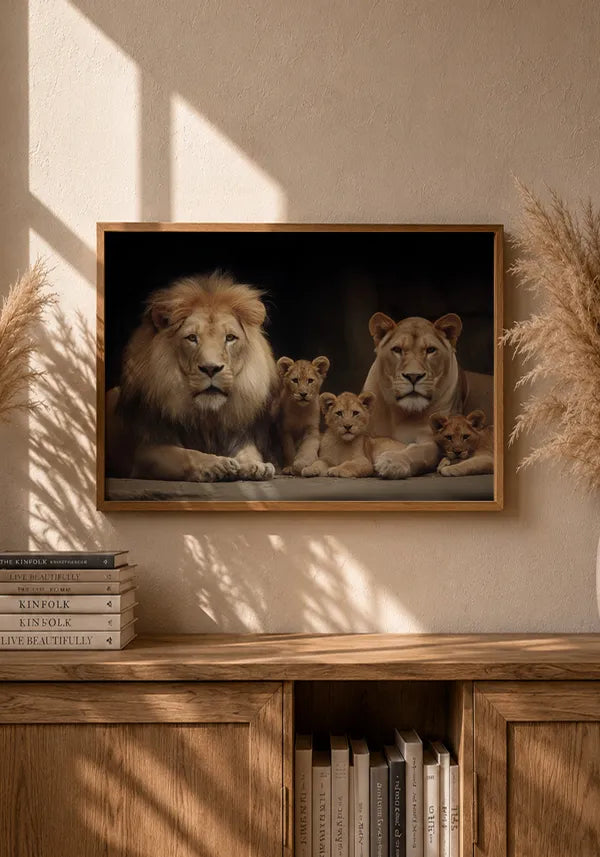 Quadro Família Leão 3 Filhotes Horizontal