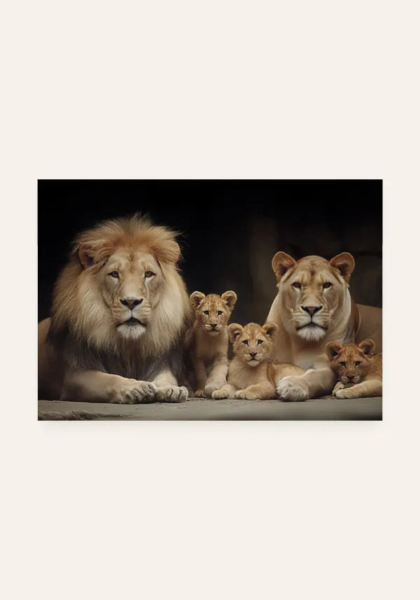 Quadro Família Leão 3 Filhotes Horizontal