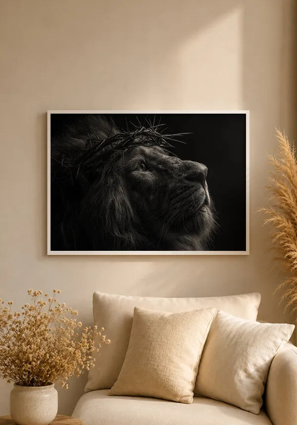Quadro do Leão da Tribo de Judá Preto e Branco Horizontal
