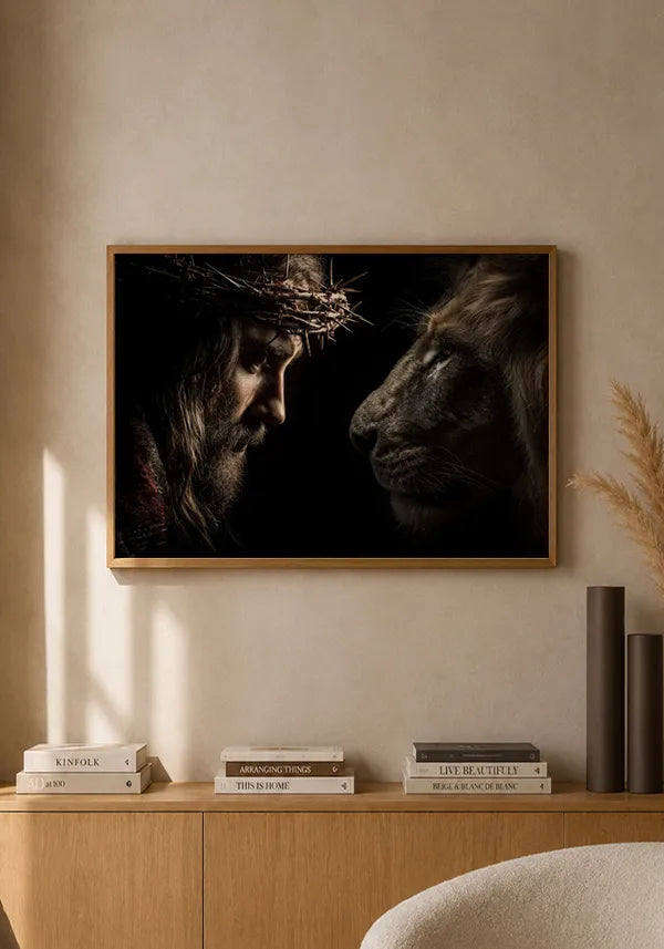 Quadro Leão e Jesus Horizontal