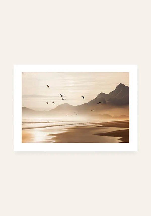 Quadro Pássaros Voando na Praia com Borda Horizontal