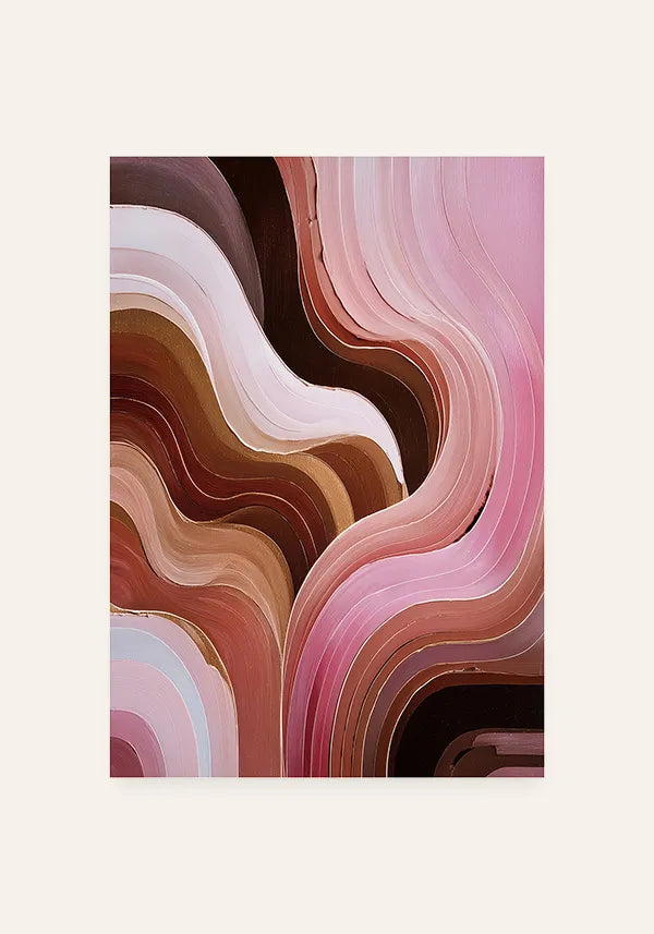 Quadro Abstrato Curvas em Rosa e Marrom