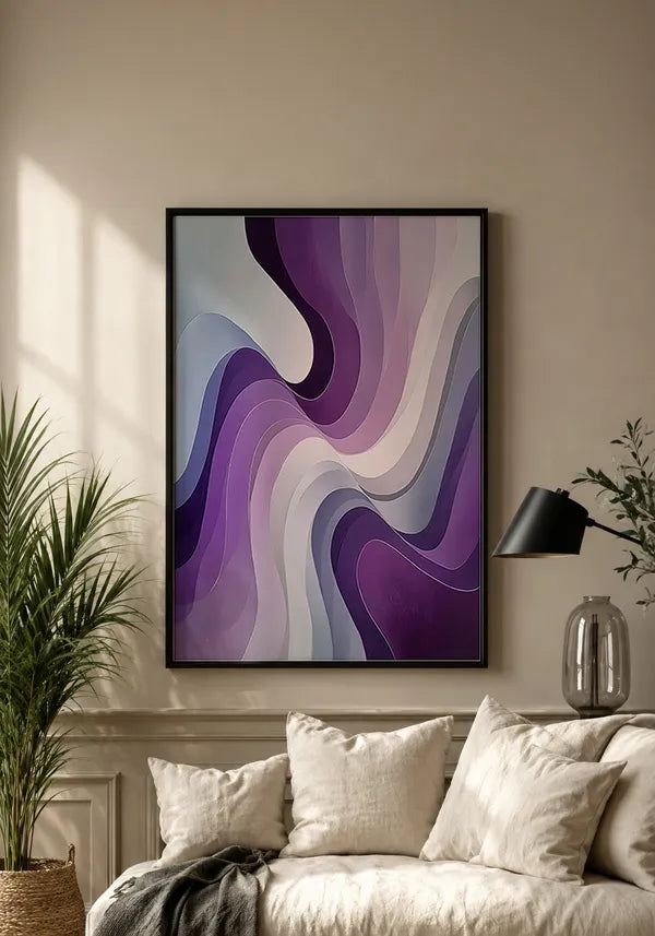 Quadro Abstrato Curvas em Roxo e Branco