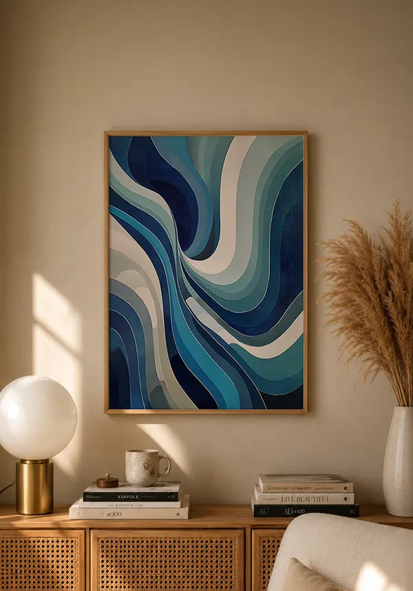 Quadro Abstrato Curvas em Azul e Turquesa