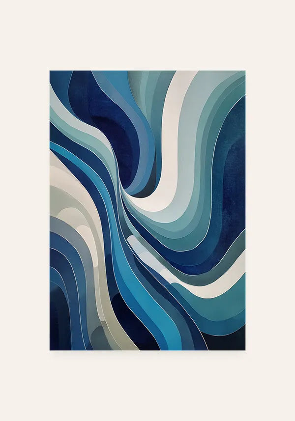 Quadro Abstrato Curvas em Azul e Turquesa