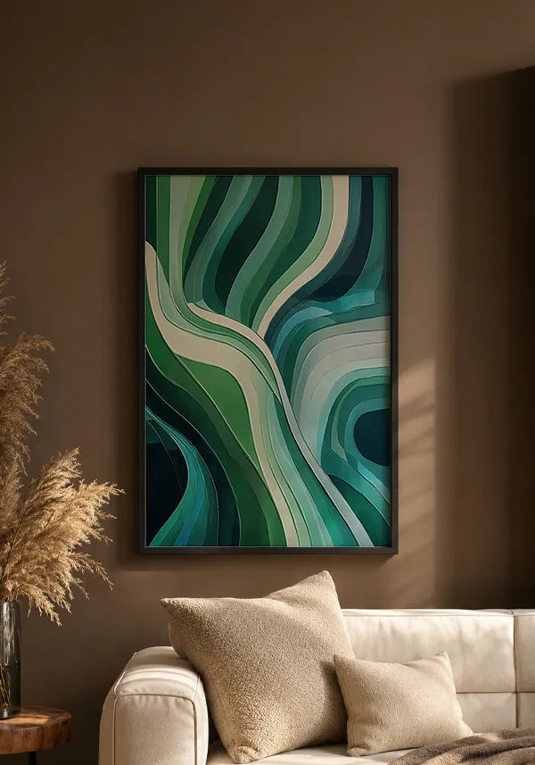 Quadro Abstrato Curvas em Verde e Turquesa