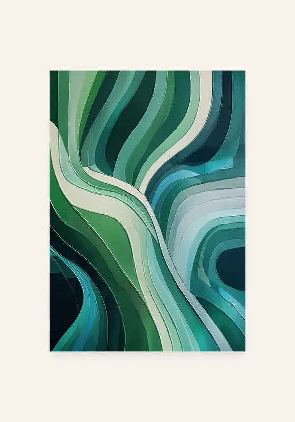 Quadro Abstrato Curvas em Verde e Turquesa