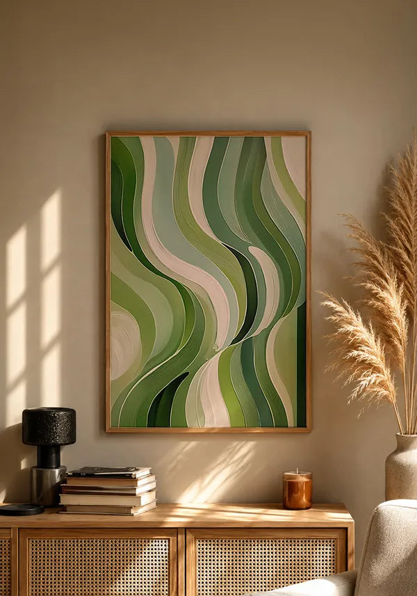 Quadro Abstrato Curvas em Verde Claro