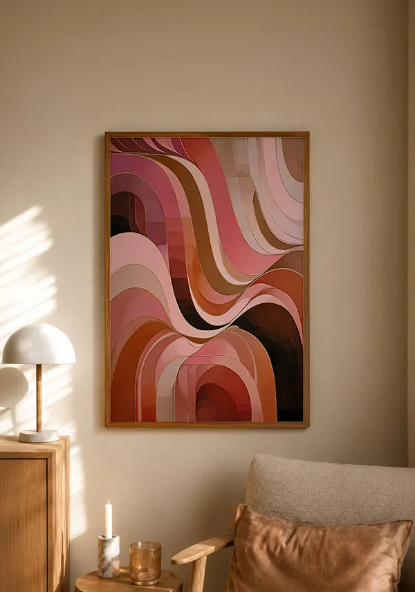 Quadro Abstrato Curvas em Marrom e Rosa