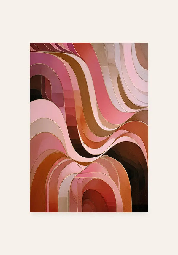 Quadro Abstrato Curvas em Marrom e Rosa