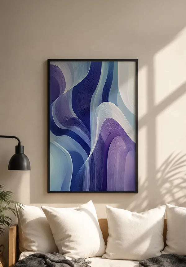 Quadro Abstrato Curvas em Azul e Roxo