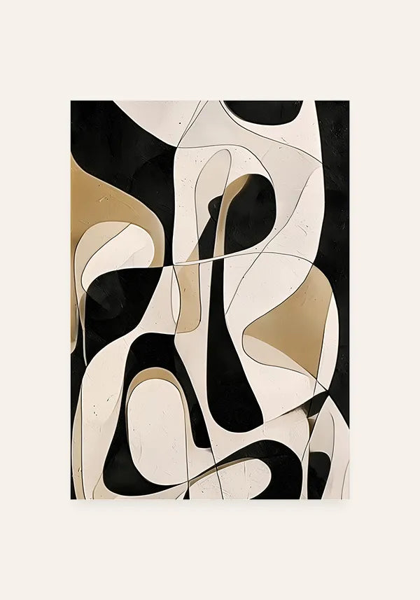 Quadro Abstrato Curvas e Linhas em Preto e Off White I