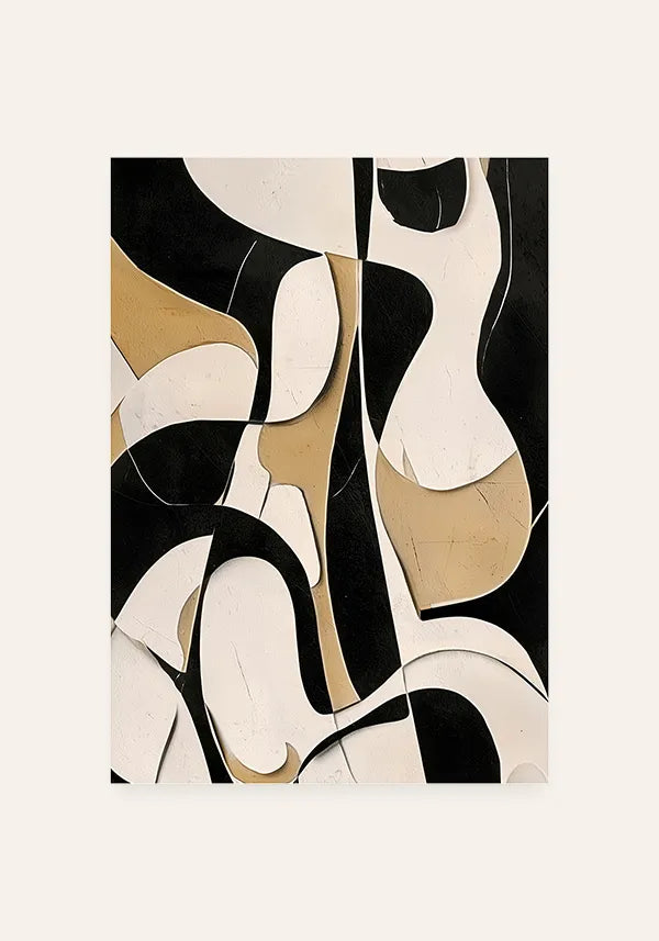 Quadro Abstrato Curvas e Linhas em Preto e Off White II