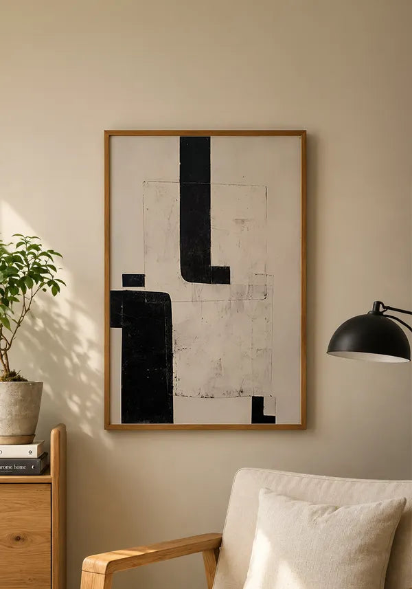 Quadro Abstrato Minimalista em Preto e Off White I