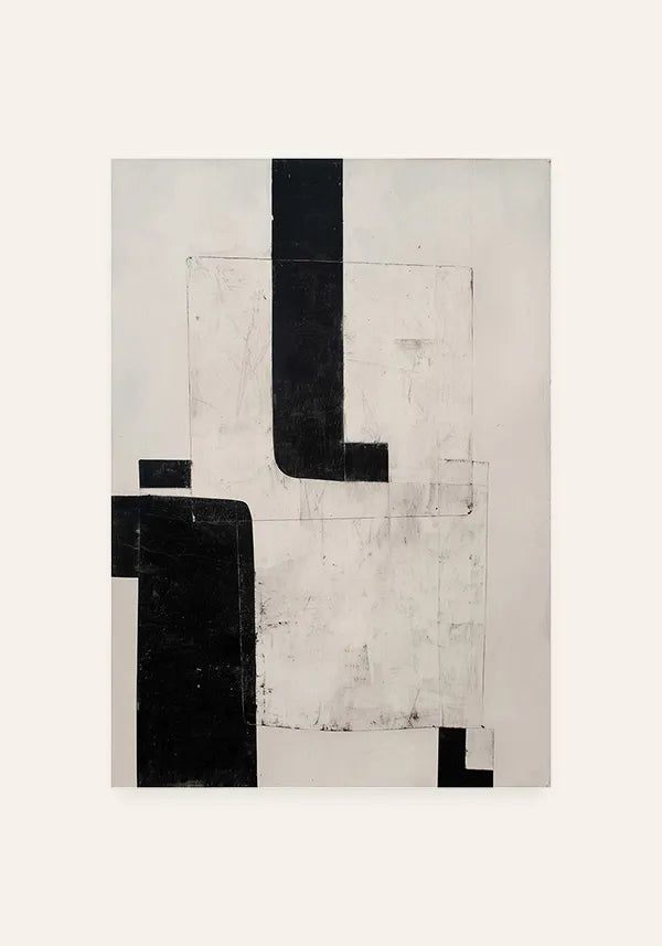 Quadro Abstrato Minimalista em Preto e Off White I