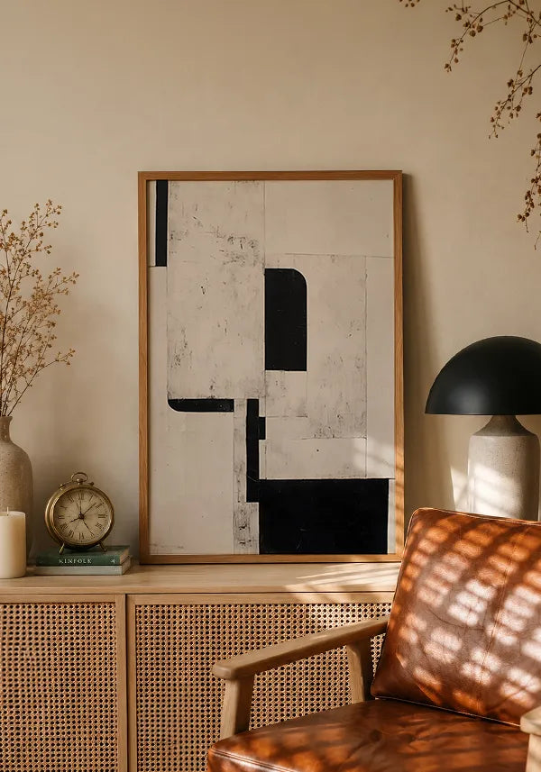 Quadro Abstrato Minimalista em Preto e Off White II