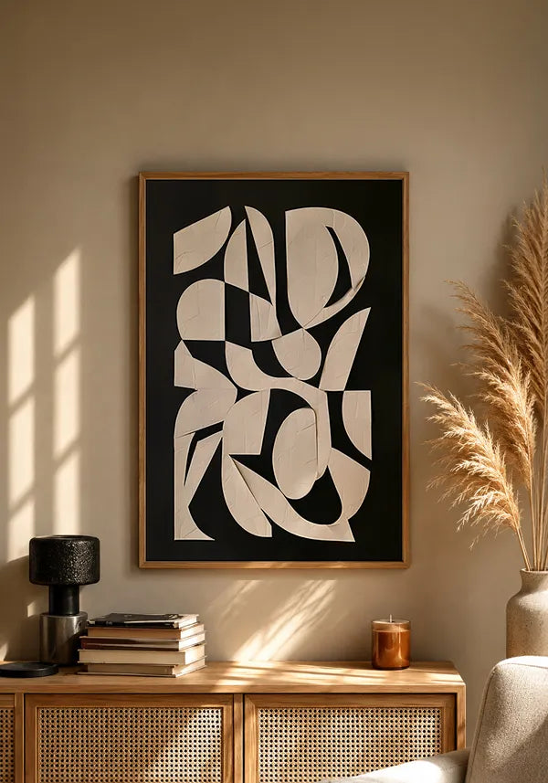 Quadro Abstrato Formas Orgânicas em Preto e Off White I