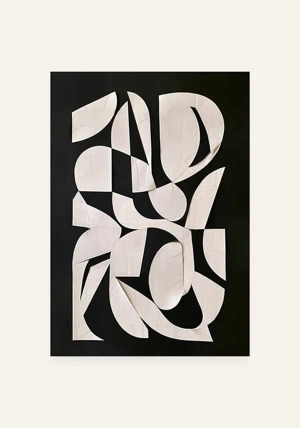 Quadro Abstrato Formas Orgânicas em Preto e Off White I