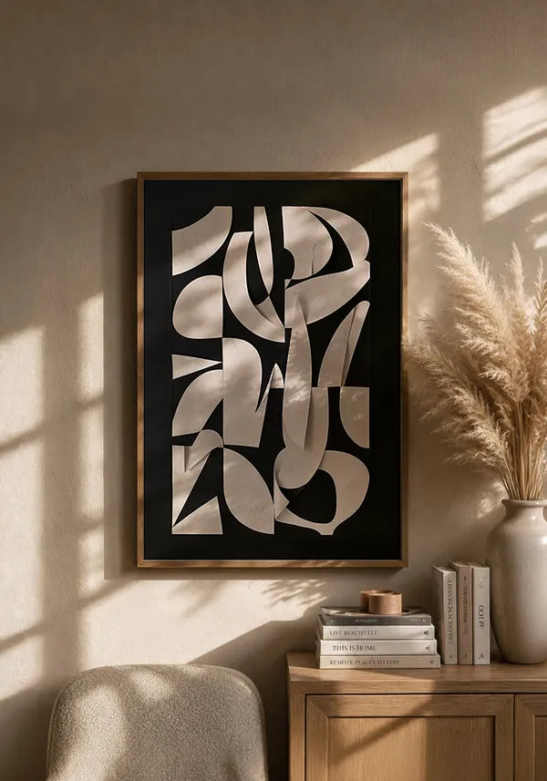 Quadro Abstrato Formas Orgânicas em Preto e Off White II