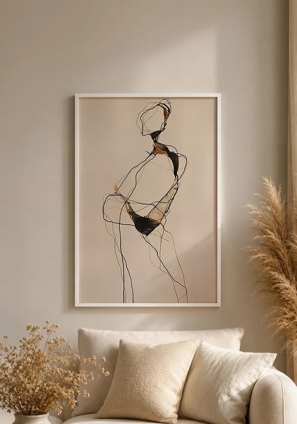 Quadro Abstrato Mulher Minimalista Preto e Bege I