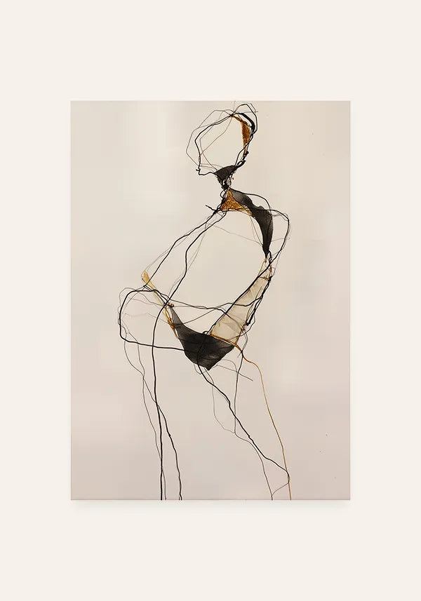 Quadro Abstrato Mulher Minimalista Preto e Bege I