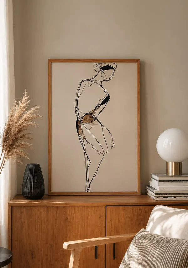 Quadro Abstrato Mulher Minimalista Preto e Bege II