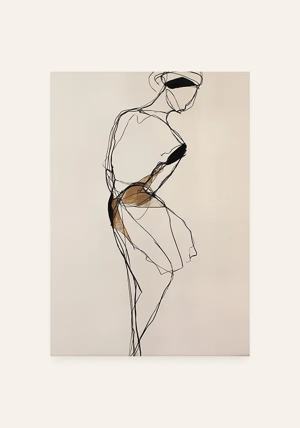 Quadro Abstrato Mulher Minimalista Preto e Bege II