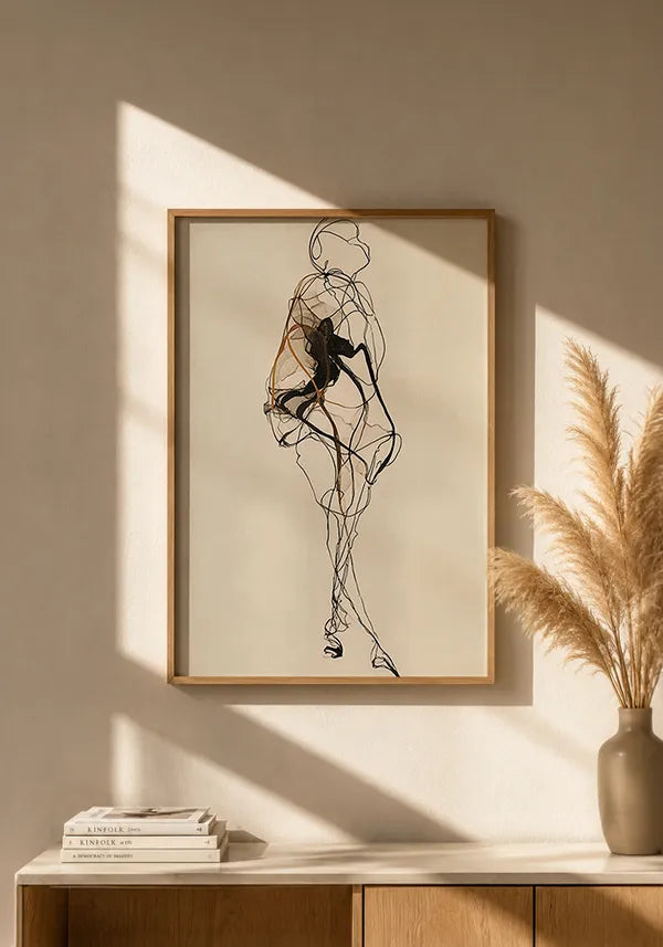 Quadro Abstrato Mulher Minimalista Preto e Bege III