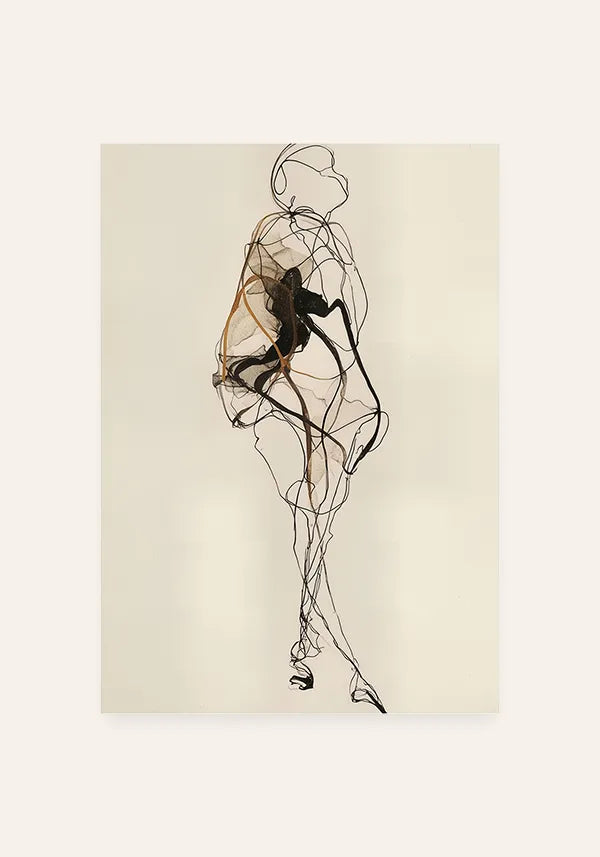 Quadro Abstrato Mulher Minimalista Preto e Bege III