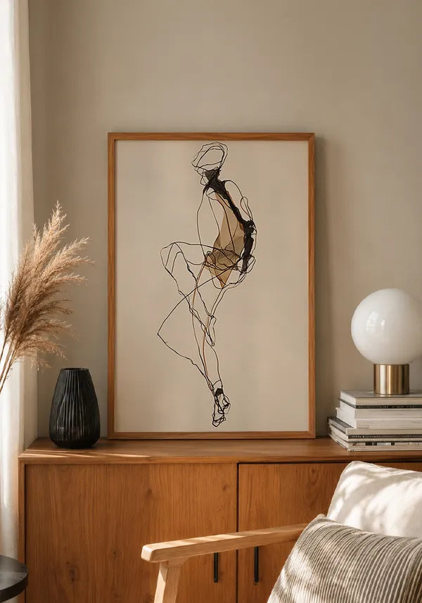Quadro Abstrato Mulher Minimalista Preto e Bege IV