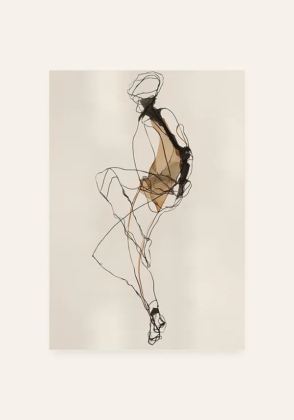 Quadro Abstrato Mulher Minimalista Preto e Bege IV