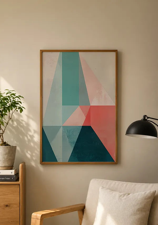 Quadro Abstrato Azul Turquesa e Coral I