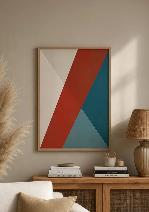 Quadro Geométrico Abstrato Vermelho e Azul I