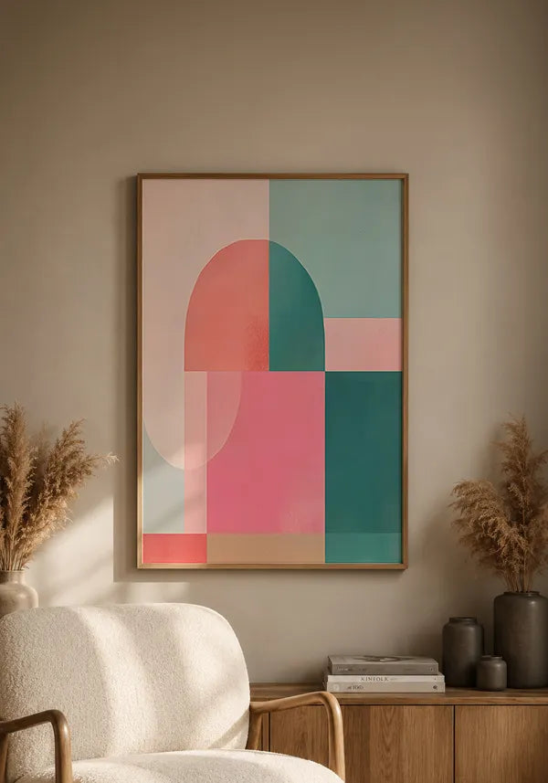 Quadro Abstrato Rosa e Verde I