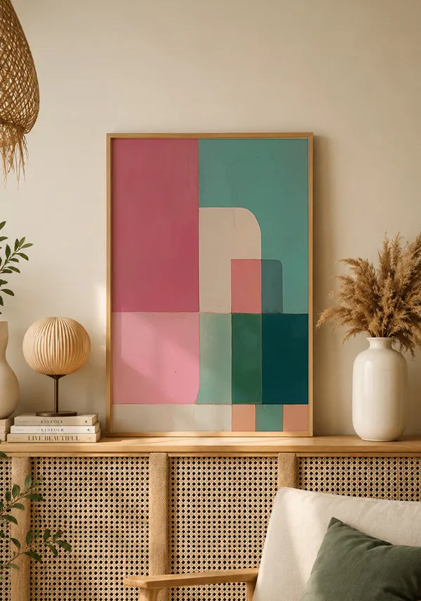 Quadro Abstrato Rosa e Verde II