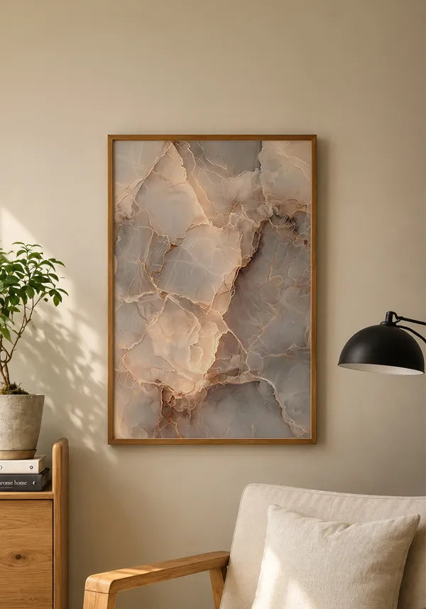 Quadro Abstrato Mármore em Tons Neutros e Dourado I