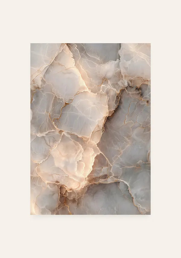 Quadro Abstrato Mármore em Tons Neutros e Dourado I