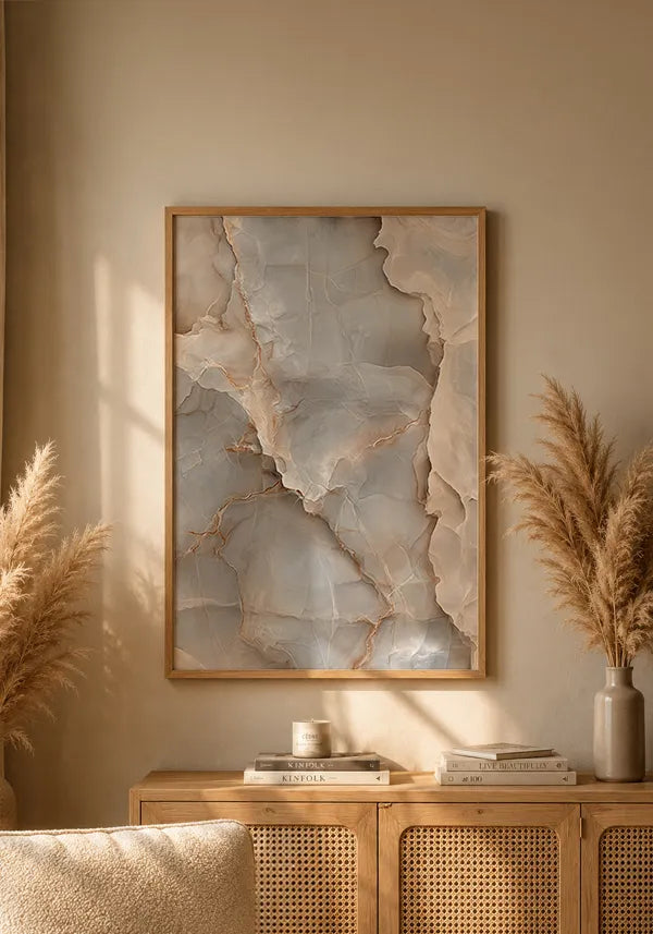 Quadro Abstrato Mármore em Tons Neutros e Dourado II
