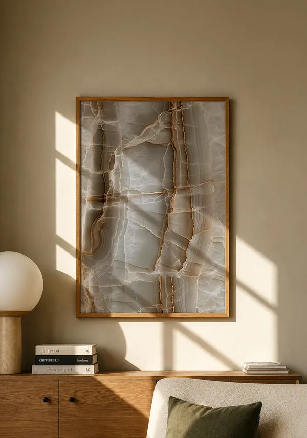 Quadro Abstrato Mármore Ônix em Cinza e Off-White I